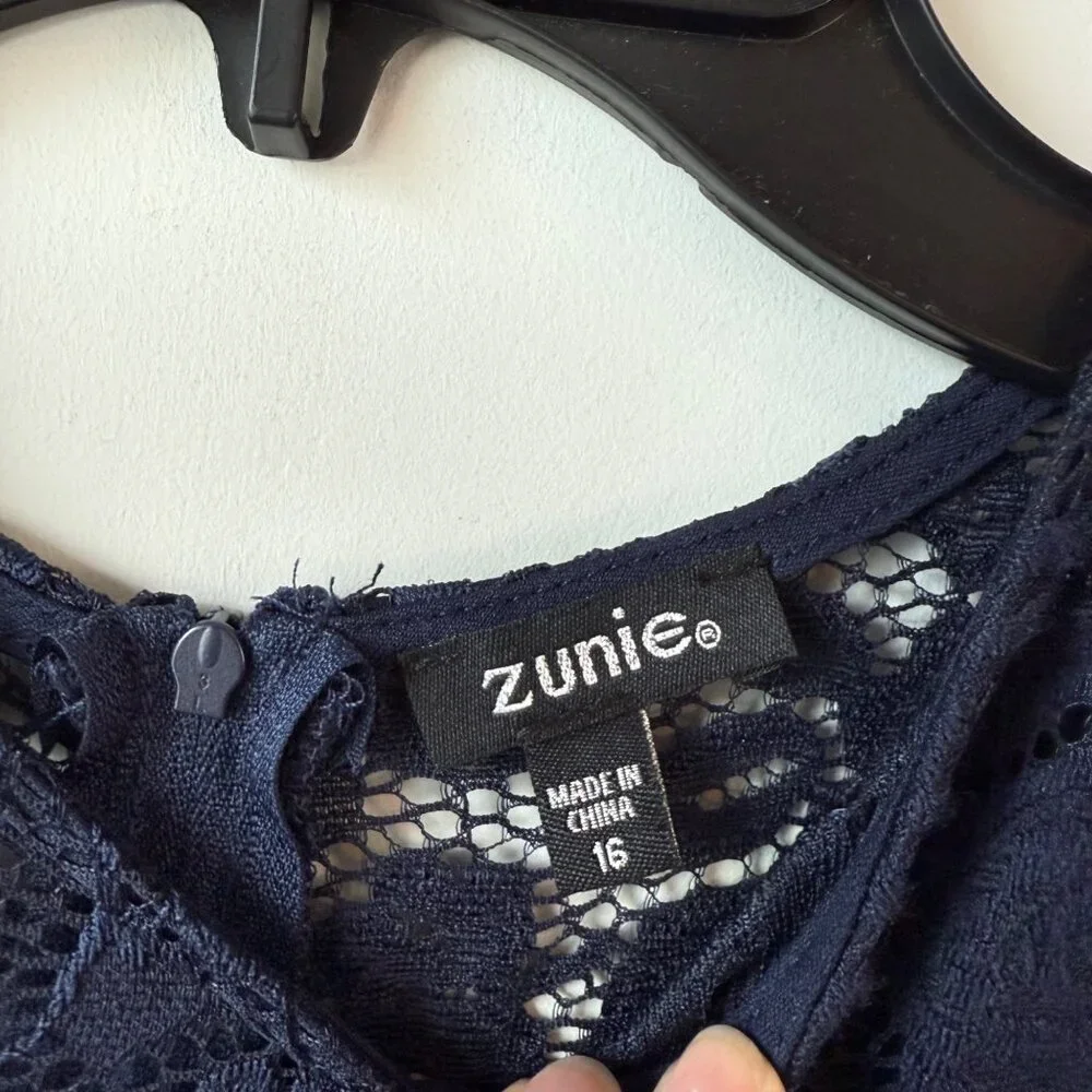 Zunie Lace Fit‎ & Flare Dress Size 16 Girls Navy Blue Sleeveless